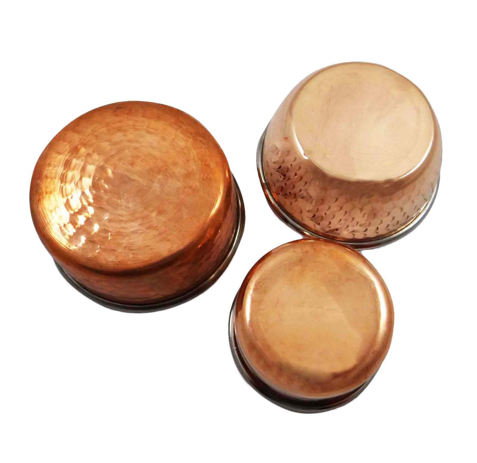Premium Set of 3 Handcrafted Copper Serving Bowls (Katoris) - Traditional Indian Dinnerware for Rice, Dal & Curry - Perfect for Home Dining, Festivals & Ayurvedic Meals