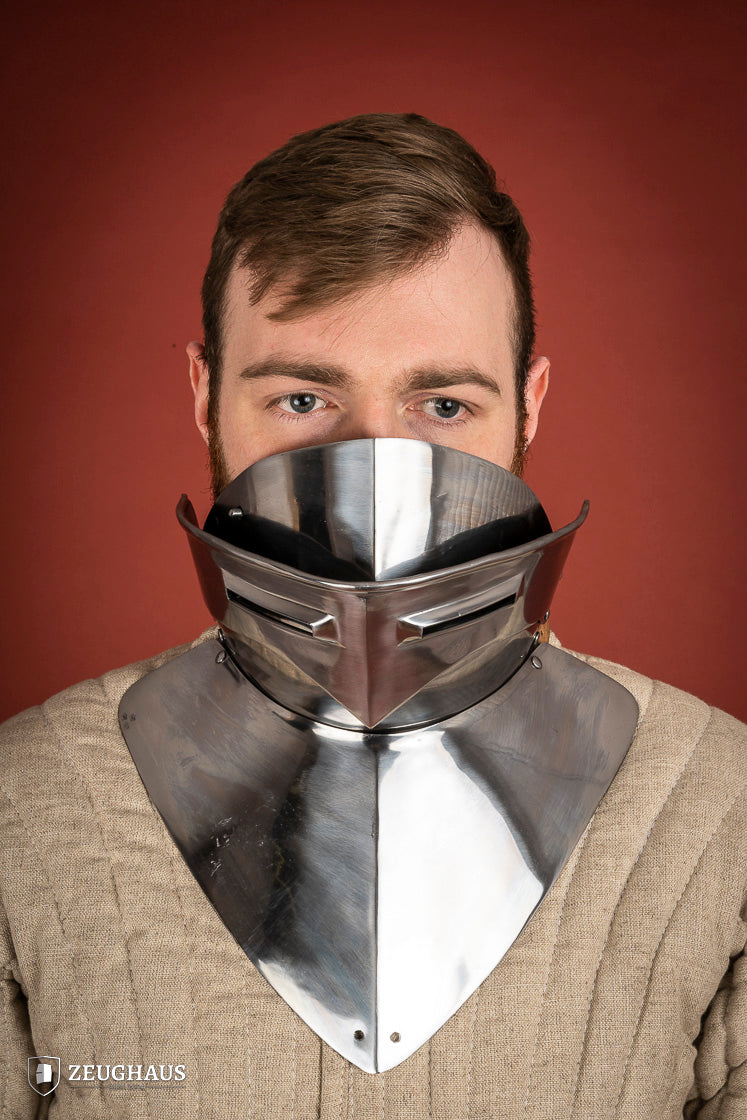 1.6mm Polished Steel Gorget with Visor - Medieval Neck Armor for LARP, Cosplay & Renaissance Fairs - Perfect for Historical Reenactments & Costume Events