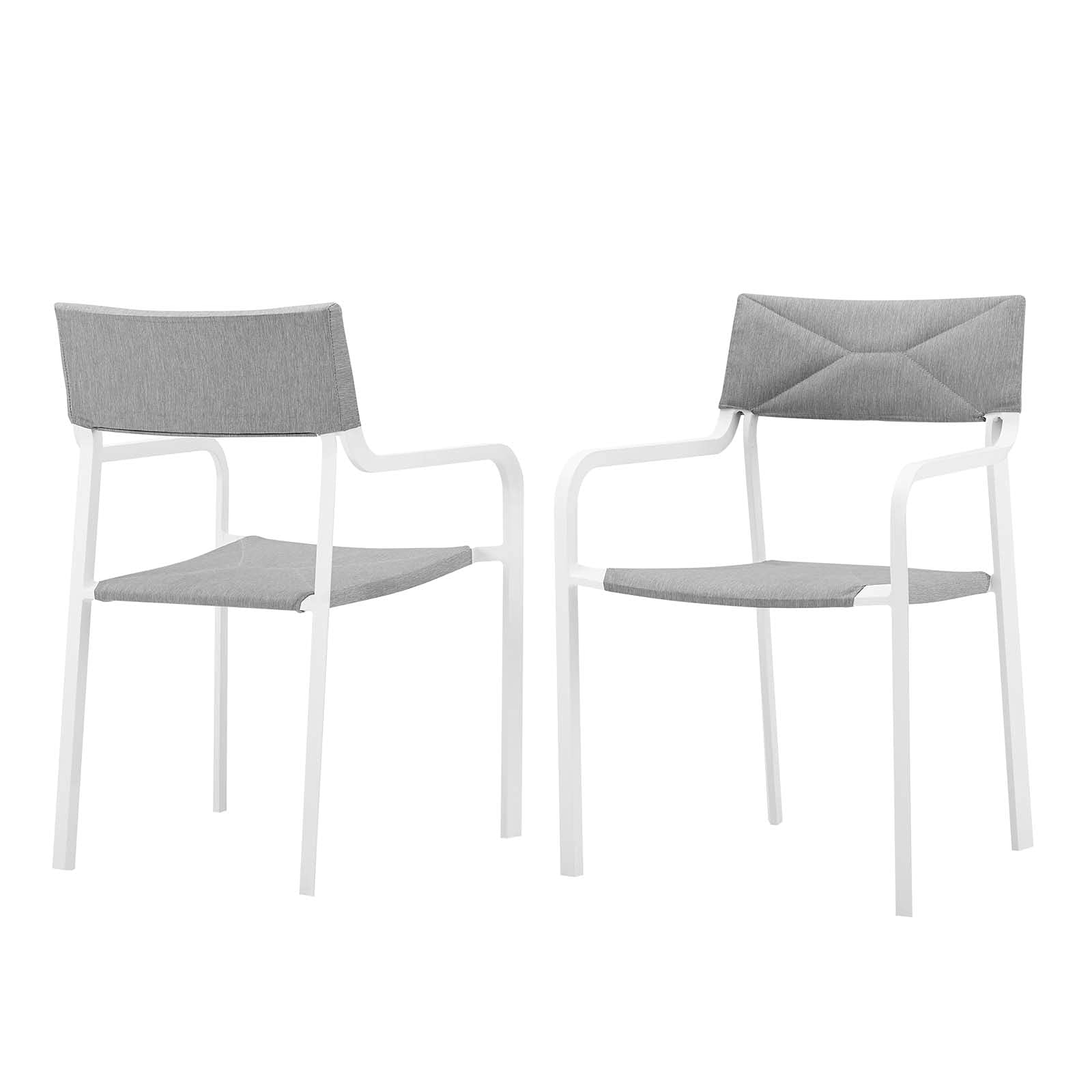 Modern Aluminum Lounge Chair Armchair Set of 2, White Grey Metal, Outdoor Patio, Cafe Bistro, Garden Poolside Seating