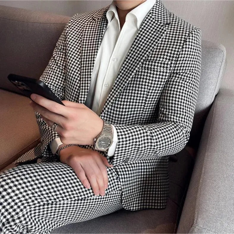 Elegant Houndstooth Prom Suit for Men - Classic Black & White Checkered Tuxedo - Perfect for Homecoming, Formal Dances & Special Occasions