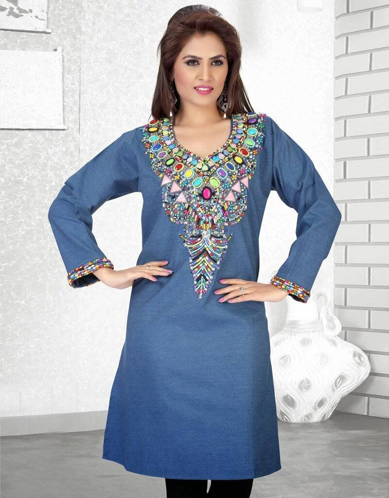 Stylish Denim Short Kaftan Dress for Women - Trendy Summer Cover Up for Beach, Pool, or Casual Outings