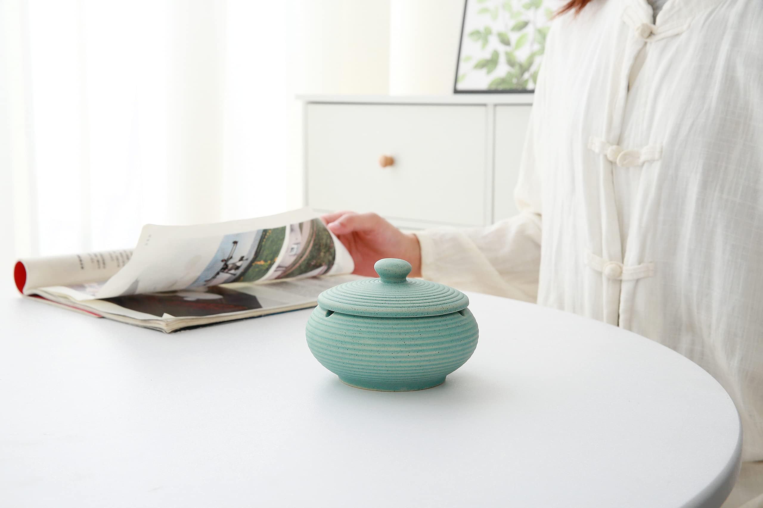 Ceramic Jar Holder with Lid - Anti-Skid Taichi Design for Home & Office Decor | Perfect for Organizing Spices, Tea Bags or Desk Accessories