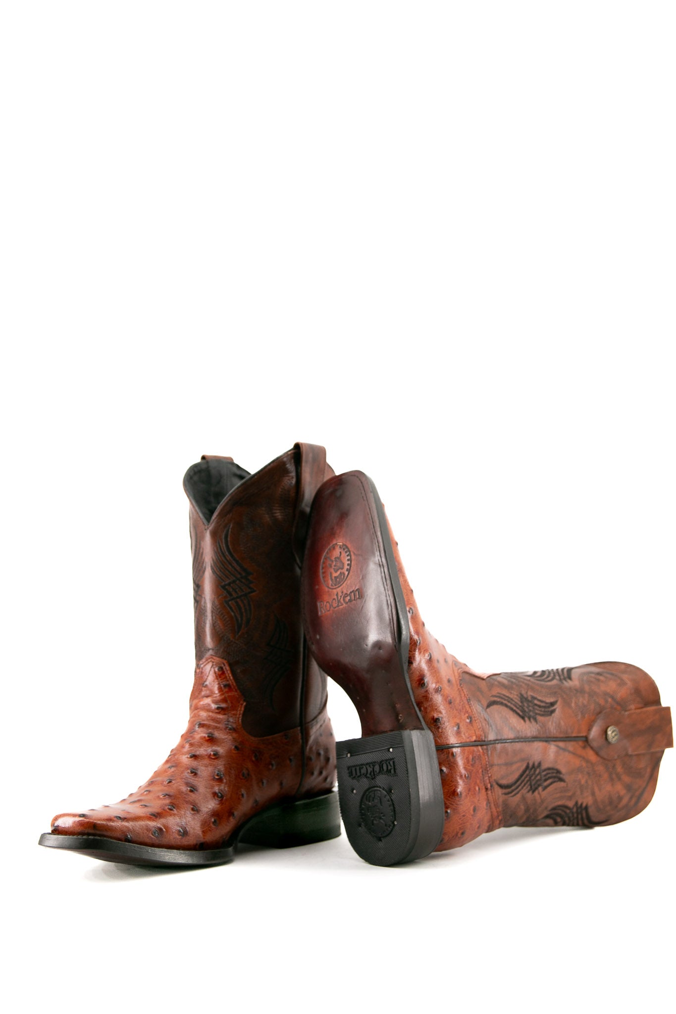 Vintage Ostrich Print Cowboy Boots for Men & Women - Western Rodeo Style Leather Boots - Perfect for Country Music Festivals, Line Dancing & Cowboy Themed Parties