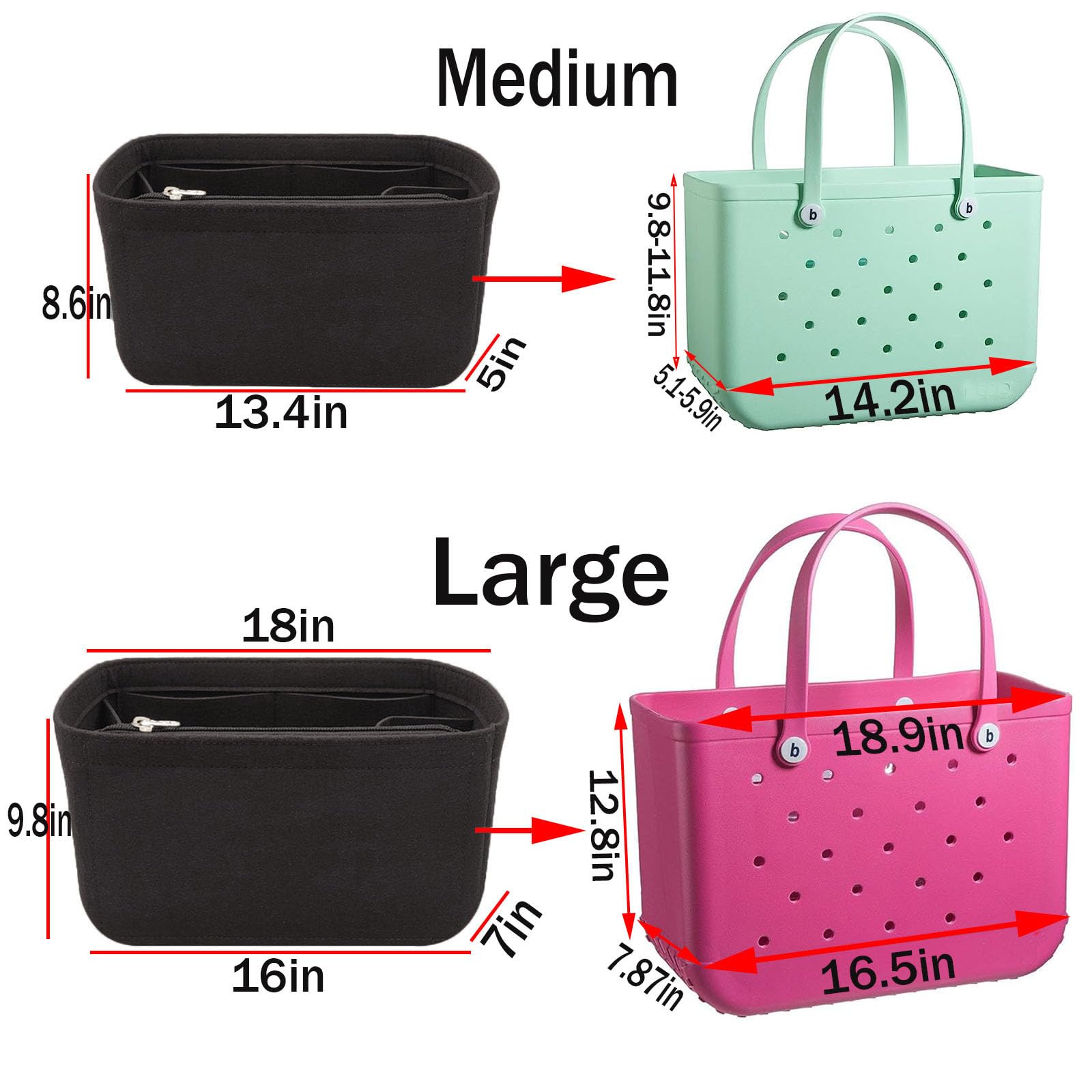 Lckaey Waterproof Purse Organizer for Rubber Beach Bags - Multi-Pocket Handbag Insert with Zipper Compartments (Black, Model Y015) | Perfect for Travel, Gym & Daily Essentials Organization