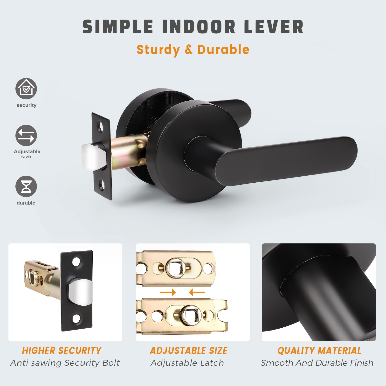KNOBWELL 2 Pack Matte Black Door Handle Set - Heavy Duty Passage Door Levers for Left/Right Hand Doors | Durable Door Hardware (1.94 lb per Lever) | Perfect for Bedrooms, Bathrooms & Interior Doors