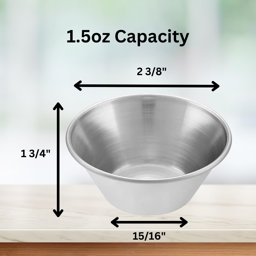 GLOBAL BASICS 1.5oz Stainless Steel Condiment Cups - Set of 12 Small Round Sauce Containers with 1.5oz Capacity | Perfect for Restaurants, Picnics, BBQs, and Home Kitchen Use