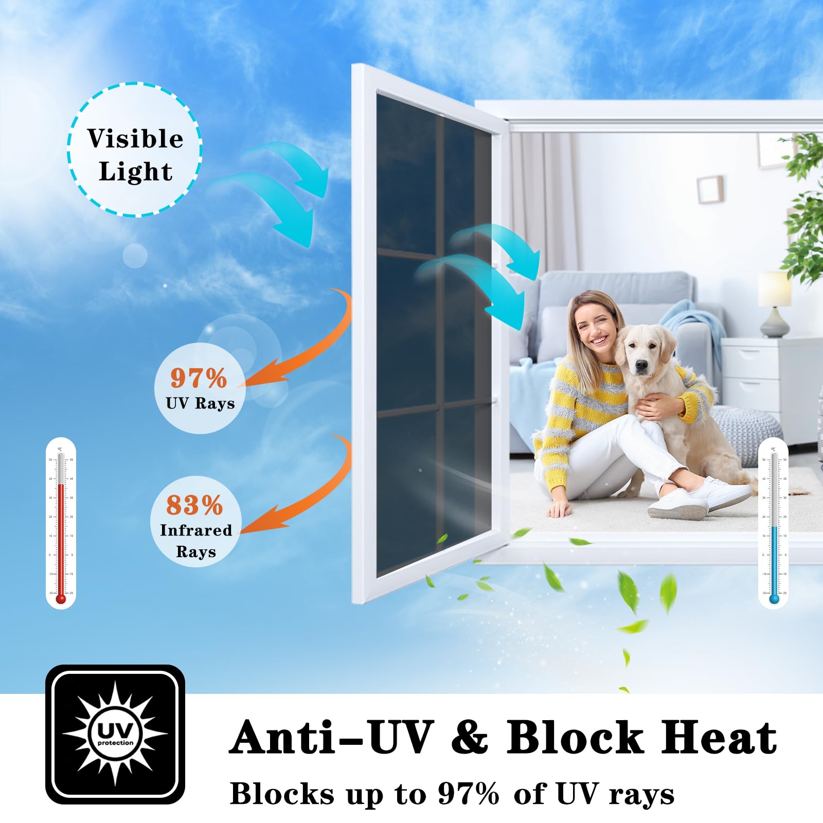 One Way Mirror Privacy Window Film - Static Cling Non-Adhesive UV Blocking Reflective Tint for Home & Office (Black Silver, 11.81