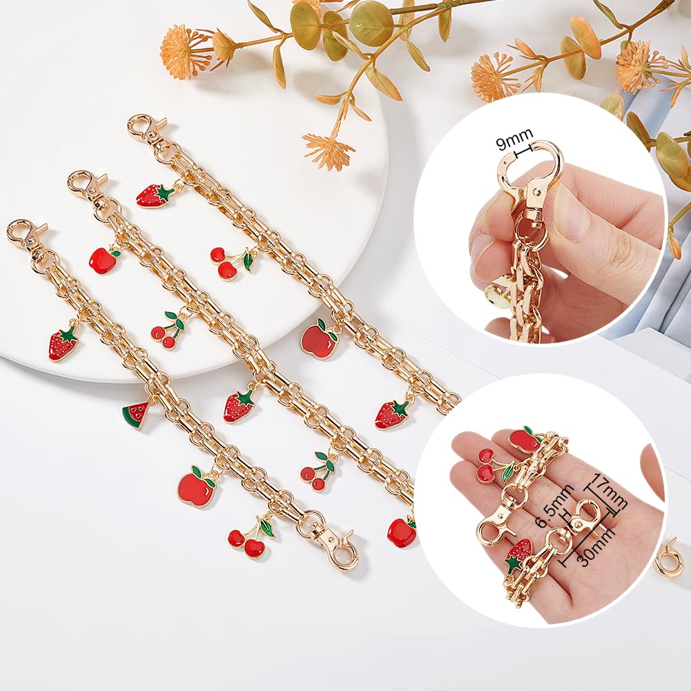 PandaHall 3-Pack Gold Decorative Purse Chains with Fruit Enamel Pendant - 8