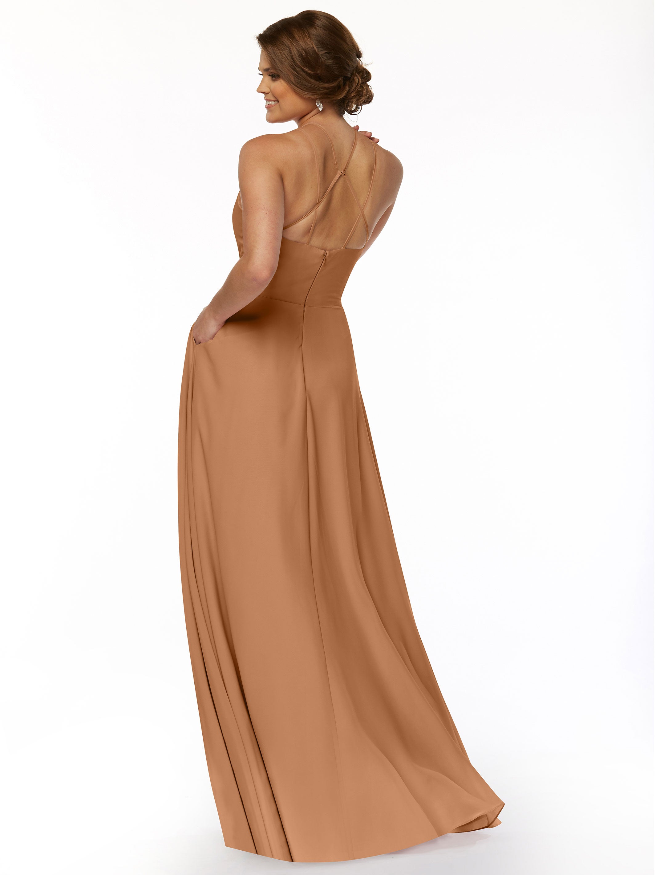 Elegant 83006 Stretch Chiffon A-Line Bridesmaid Dress with Halter Neckline - Perfect for Weddings, Formal Events & Special Occasions