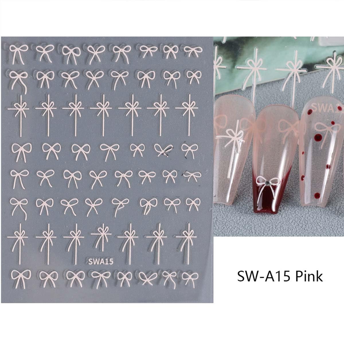 8 Sheets 3D Self-Adhesive Bow Nail Stickers - Black, White, Red & Gold Aurora Designs for Nail Art | Manicure Decorations for Women & Girls | Perfect for Parties, Weddings, Holidays and Everyday Nail Designs