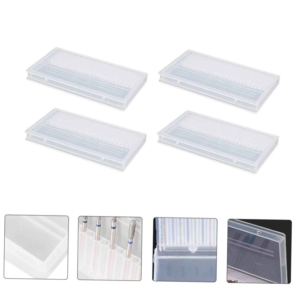 SHERCHPRY 4-Piece Nail Drill Bits Storage Box - Organizer Case for Nail File, Polishing Heads & Grinding Heads - Perfect for Salon, Home & Travel Nail Art Accessories Storage