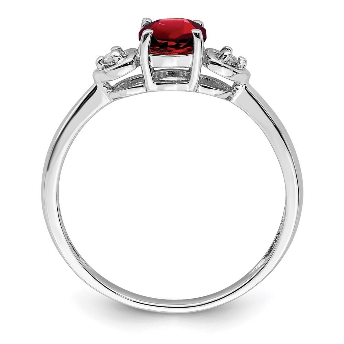 925 Sterling Silver Rhodium Plated Diamond & Garnet Round Ring for Women - 2mm Wide Elegant Wedding, Engagement, Anniversary Gift Jewelry