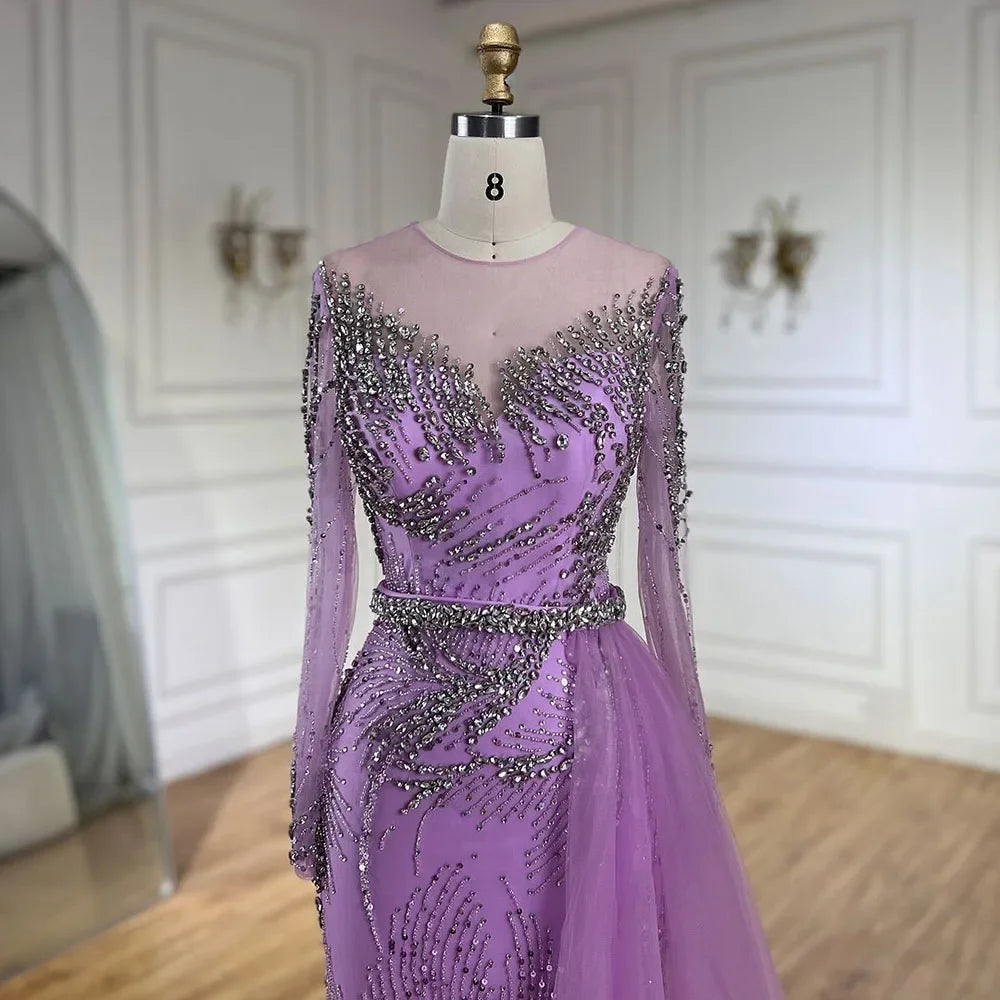 Elegant Purple Mermaid Evening Gown with Beaded Skirt & Lace-Up Detail - Women's Formal Dress for Wedding, Prom, Party & Special Occasions | LA72376