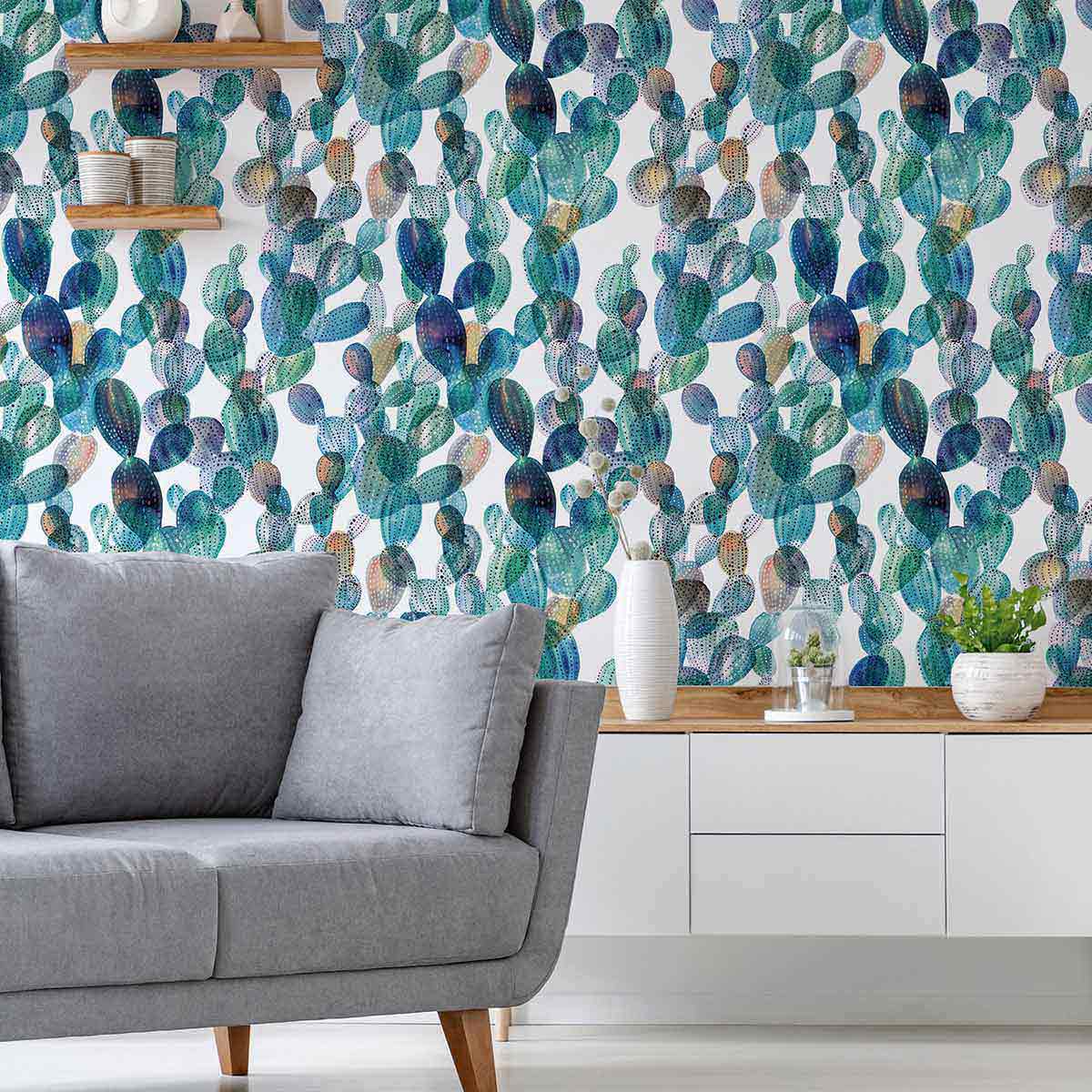 Green Cactus Peel and Stick Removable Wallpaper - Self-Adhesive Decorative Vinyl for Bedroom, Living Room, Office - Easy to Apply & Remove