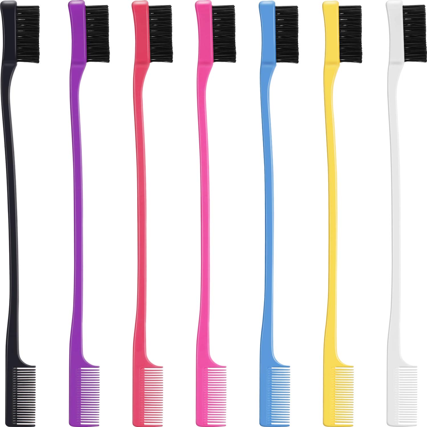 7-Piece Double-Sided Edge Control Hair Brush Set - Smooth Comb & Grooming Kit with 7 Colors for Styling, Braiding, and Hair Care | Perfect for Salon, Home Use, and Professional Hairstylists