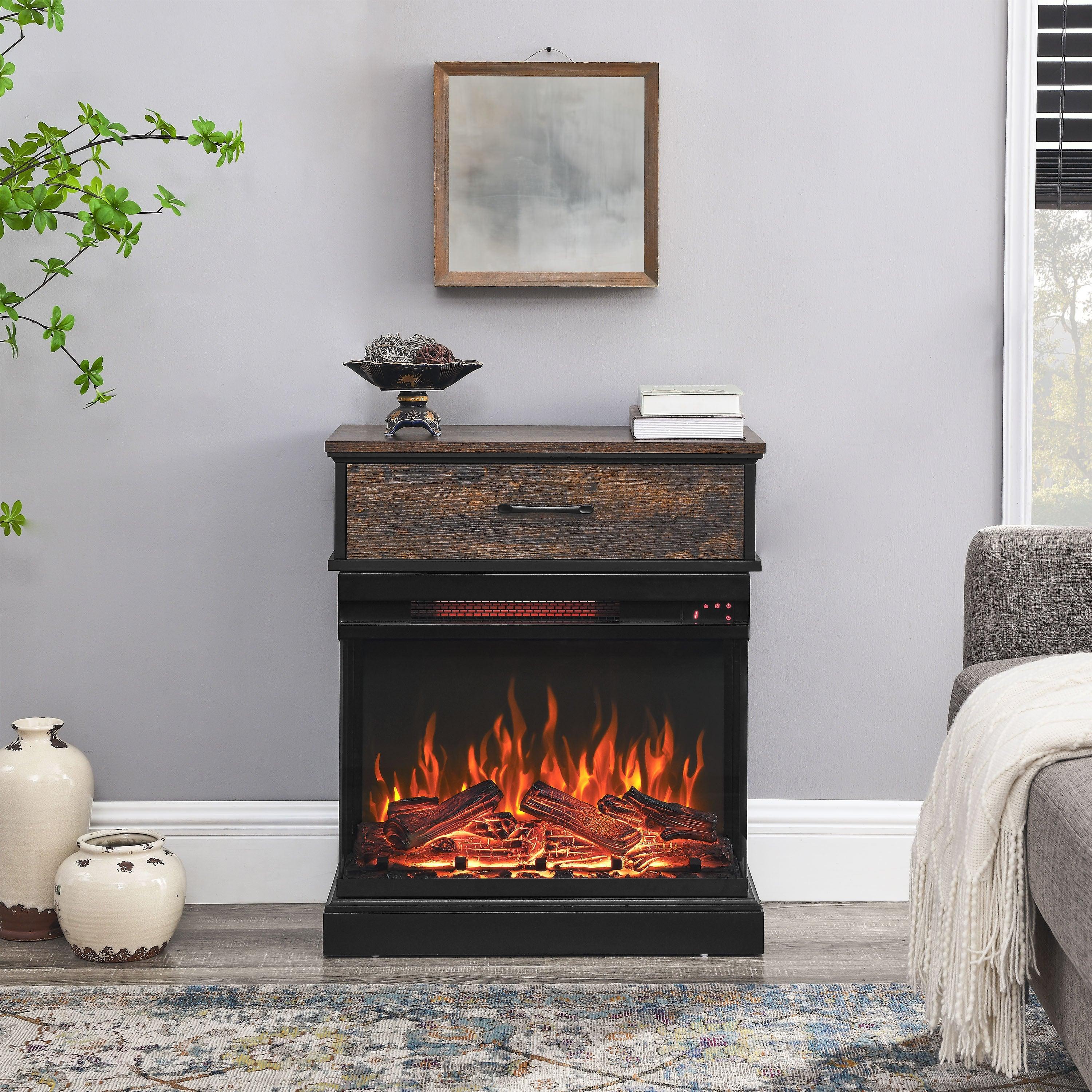 25 Inch Modern Stand Side Table with 3-Sided Glass Electric Fireplace - Perfect for Living Room, Bedroom & Office Heating & Decor