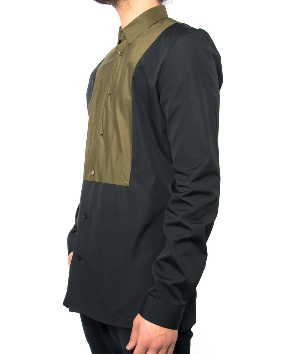 Balenciaga Olive & Black Men's Dress Shirt - Slim Fit Formal Shirt for Business, Office & Special Occasions
