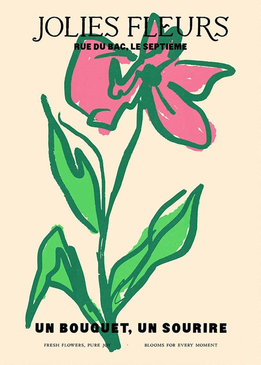 Beautiful Pink Flower Drawing Print - Floral Art for Home Decor, Wall Art, Gifts & Wedding Invitations | Perfect for Living Room, Bedroom & Office