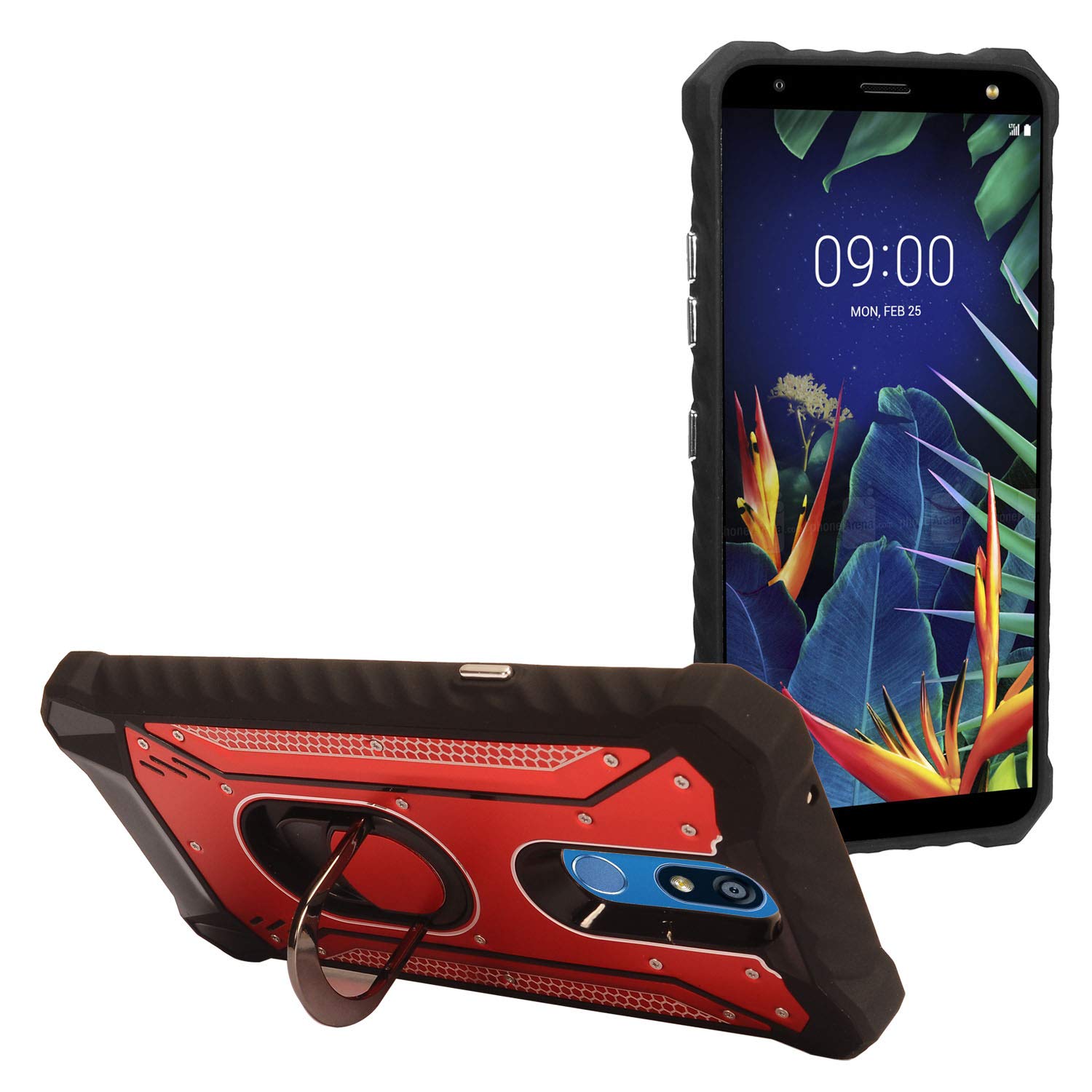 Premium Aluminum Hybrid Phone Case with Stand for LG K40/Harmony 3/Xpression Plus 2 (2019) LM-X420/LG Solo LTE L423DL - Shockproof Protective Cover - ZY0 Red - Perfect for Work, Travel & Everyday Use