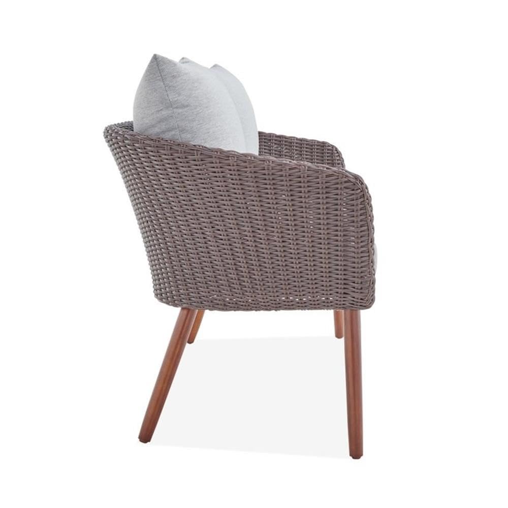 **Athens All-Weather Wicker 2-Seat Outdoor Patio Furniture Set with Removable Cushions - Modern Weatherproof Armchair & Bench with Wood Legs - Perfect for Patio, Porch, Garden, or Poolside Relaxation**