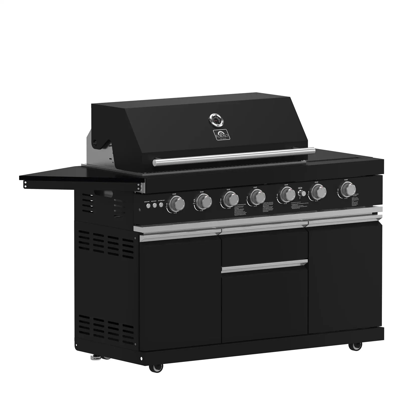 Forno All'Aperto Outdoor Kitchen Set FODKT2551BLK - Premium Stainless Steel BBQ Grill Island with Side Burner & Storage - Perfect for Backyard, Patio, and Poolside Entertaining