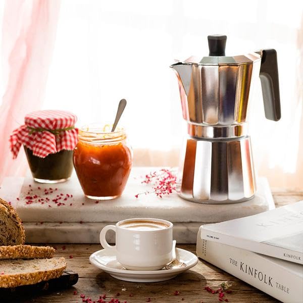 Premium Italian Induction Coffee Maker - 12 Cup Aluminum Stovetop Espresso Maker, Silver - Perfect for Home, Office & Camping Brewing