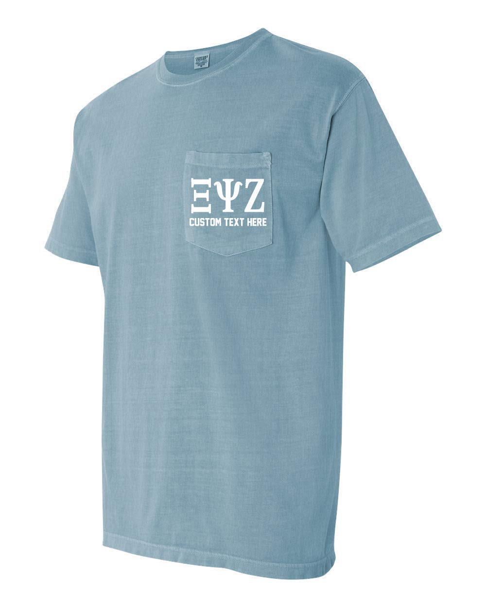 Custom Greek Letter Fraternity Sorority Comfort Colors Pocket T-Shirt - Soft Cotton Crewneck Shirt for College Events, Rush Week & Greek Life Apparel