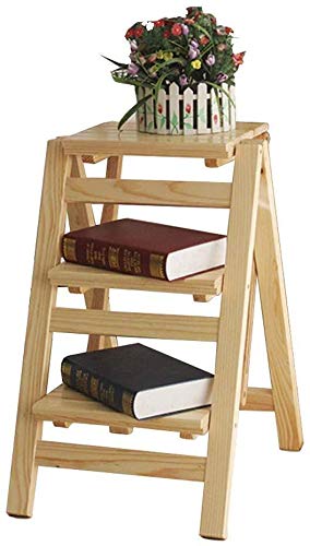 3-Step Wooden Step Stool with Solid Wood Flower Stand - Foldable Multifunctional Ladder Stool for Indoor Climbing, Kitchen, Bathroom & Home Decor