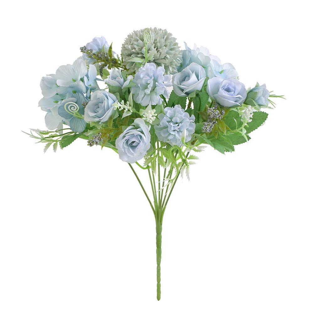 Artificial Rose Flowers Bouquet - Realistic Fake Carnation, Peony & Daisy Floral Arrangement for Wedding, Banquet, Table & Desk Decor (Rose Lake Blue) | Perfect for Home, Office, Party & Event Centerpieces