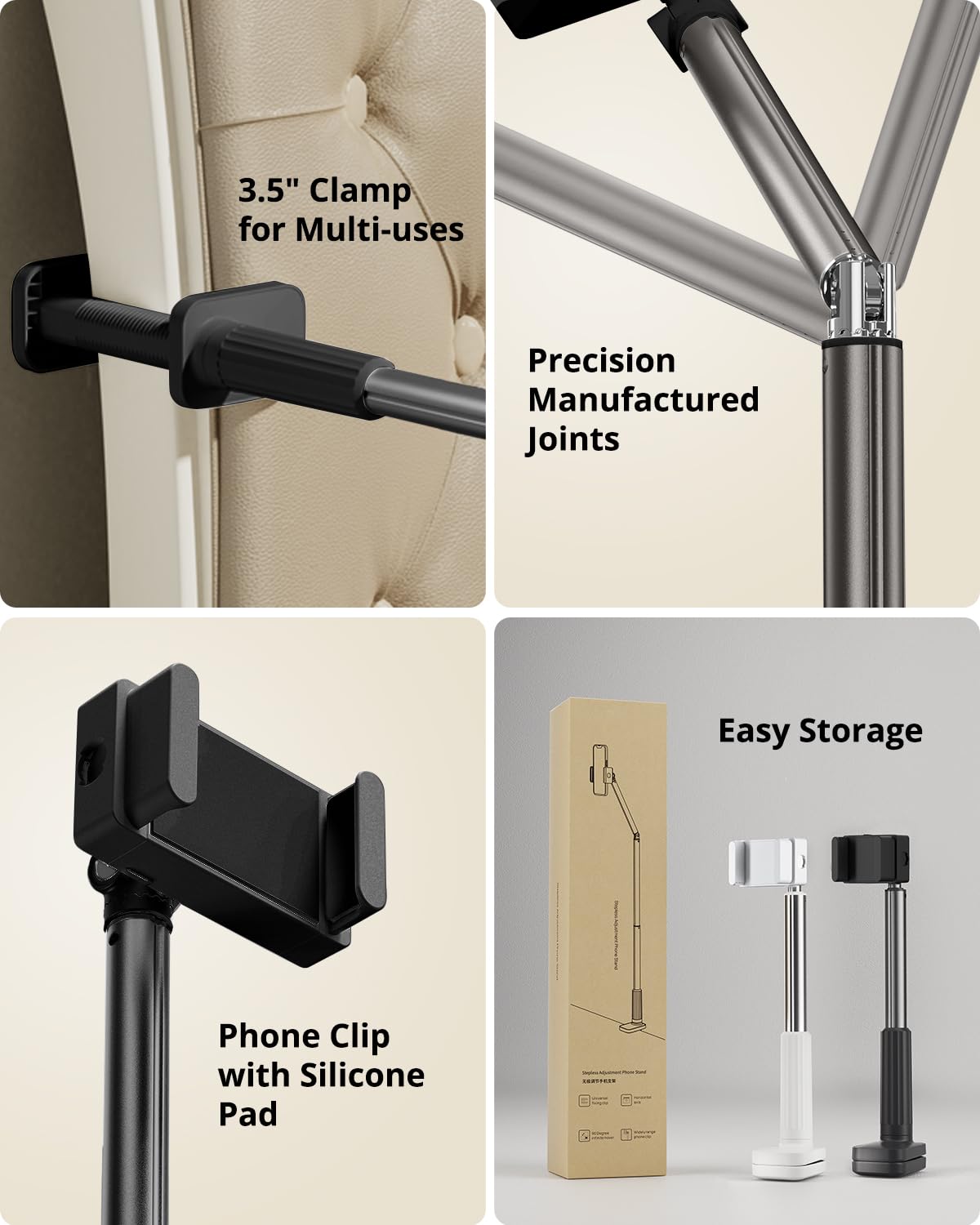 360° Rotating SupeDesk Tablet & Phone Holder for Bed - Adjustable Long Arm Clip Mount for 3.5-11