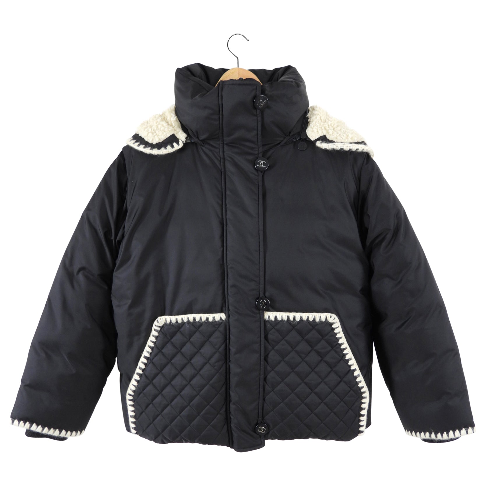 Chanel Coco Neige Black Hooded Jacket & Vest - Size FR38 / US 6 - Winter Fashion Outerwear for Women | Perfect for Skiing, Snowboarding & Cold Weather Outfits