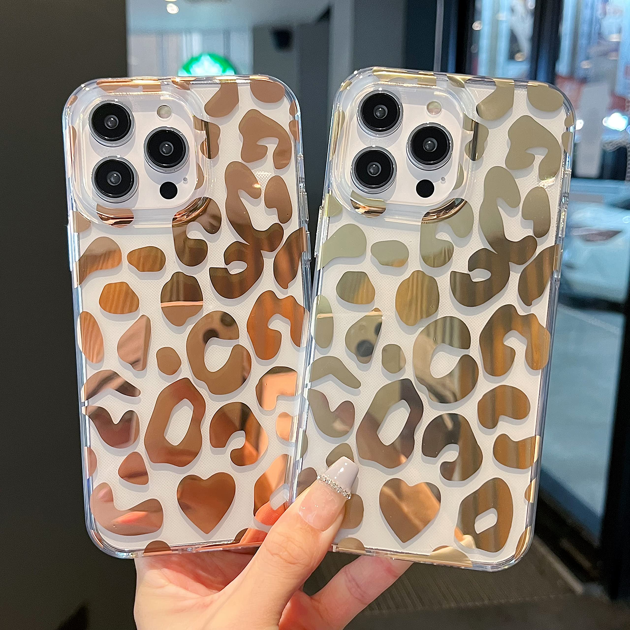 Jmltech iPhone 13 Pro Max Case 6.7 Inch - Clear Slim Glitter Leopard Floral Hybrid Design with Shockproof Drop Protection | Hard Back & Silicone Bumper | Perfect for Everyday Use, Travel & Outdoor Activities (Clear Gold)