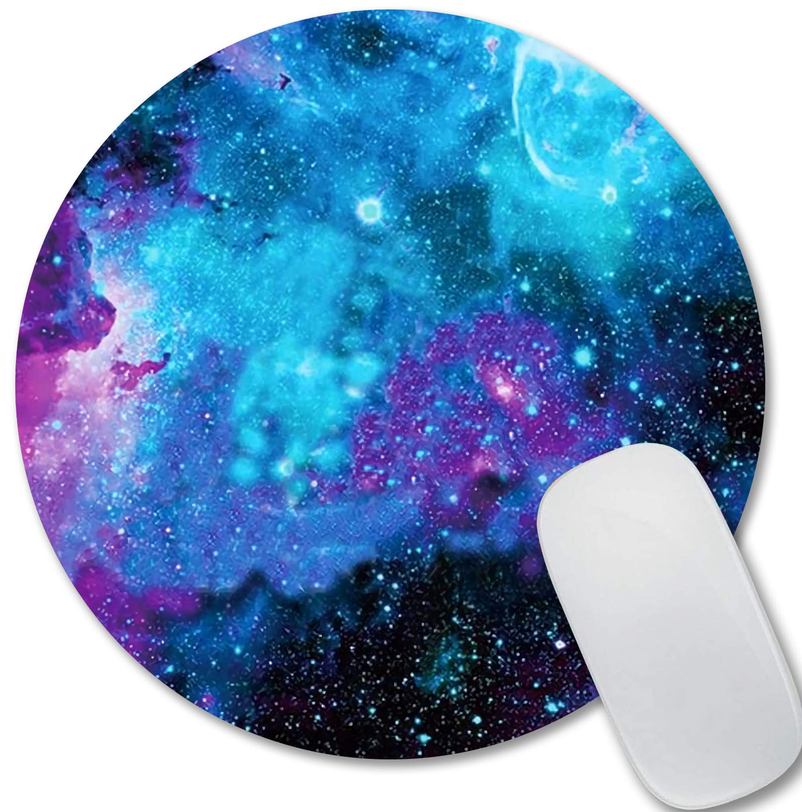 IMAYONDIA Blue Galaxy Nebula Universe Round Mouse Pad - Non-Slip Rubber Base for Computer & Laptop - Perfect for Gaming, Office Work & Home Use