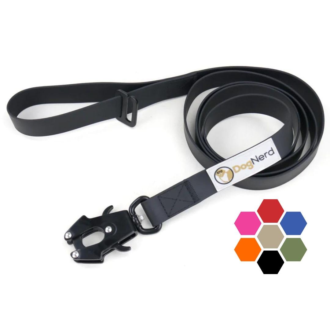 6FT Heavy Duty Silicone Dog Leash with Quick Release Locking Carabiner - Waterproof Tactical Leash for Medium & Large Pulling Dogs, Safety Control Training Leash for Walking, Running, Hiking (6FT Black)