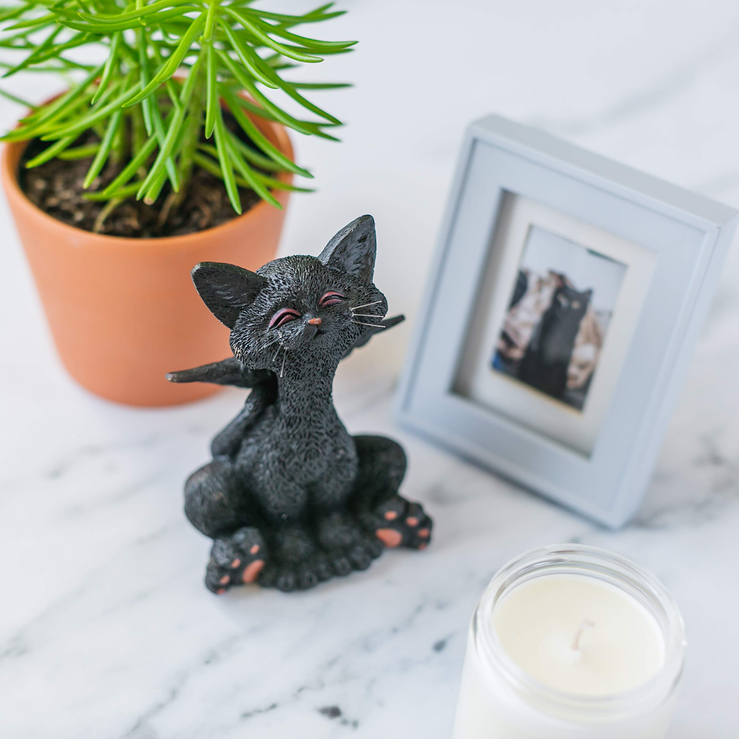 Whimsical Black Cat Angel Figurine with Wings - Happy Cat Collection - Unique Gift for Cat Lovers, Home Decor & Memorial Keepsake | Perfect for Christmas, Birthdays & Pet Loss Comfort