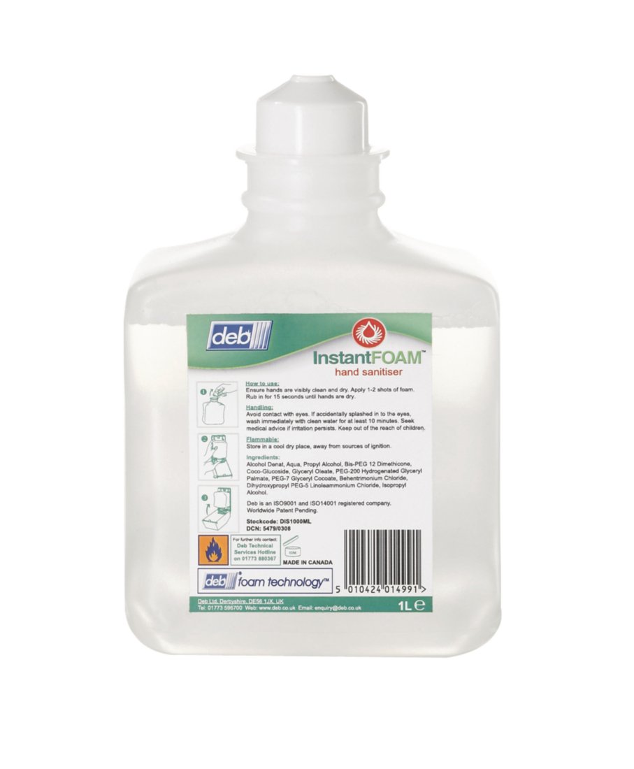 Swarfega Instant Foam Hand Sanitizer 1 Liter (33.8 fl oz) - Alcohol-Based Germ Protection for Home, Office & Travel Use