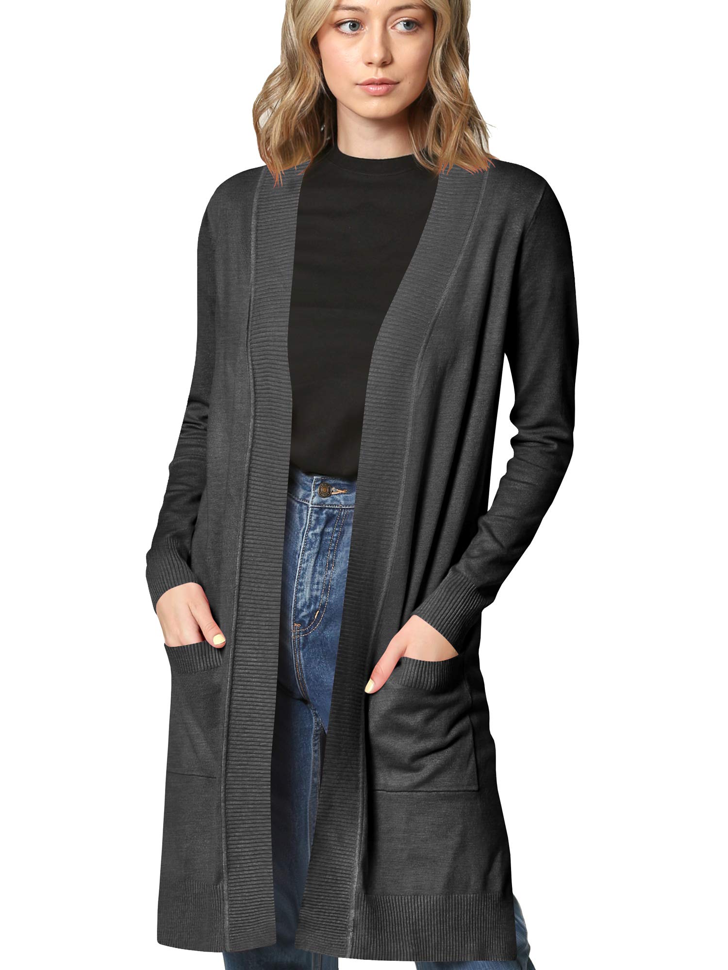 Made By Johnny Women's Open Front Long Sleeve Knit Cardigan with Pockets | Classic Casual Sweater for Fall & Winter | Perfect for Office, Coffee Dates & Cozy Evenings
