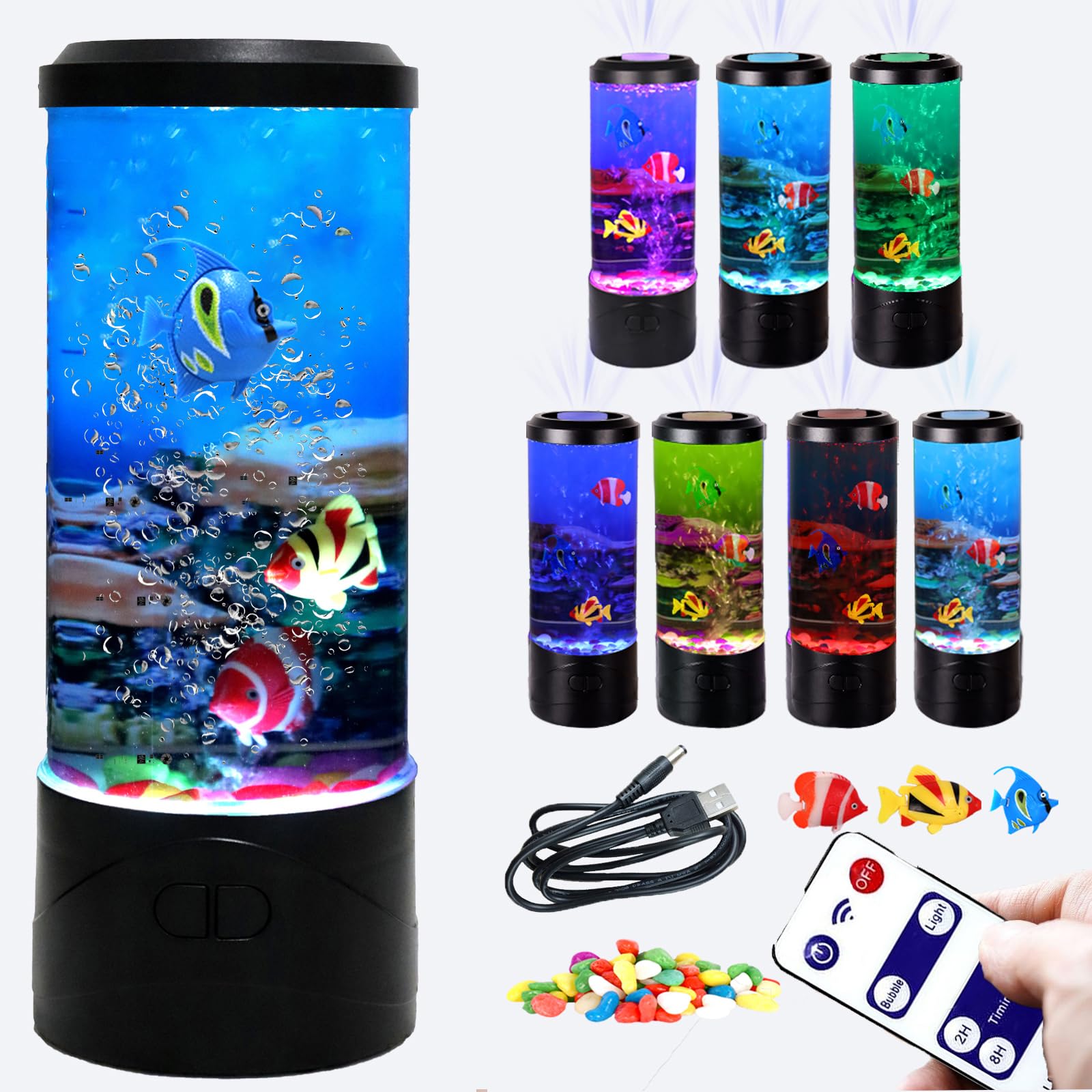 Mini Bubble Fish Lamp - 8 Color Changing LED Aquarium Light with Remote Control | Fake Fish Tank Night Light for Home, Office, Living Room | Perfect Gift for Men, Women & Kids | Great for Christmas, Thanksgiving Decor & Relaxation
