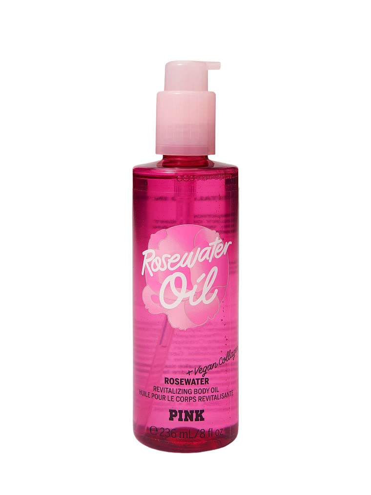 Victoria's Secret Pink Rosewater Soothing Body Oil - 8 oz Hydrating & Relaxing Dry Skin Care for Women - Perfect for Massage, After Shower & Nighttime Moisturizing