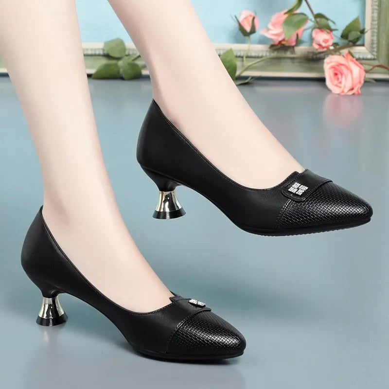 Women's Fashion PU Leather High Heel Shoes - Stylish Pointed Toe Pumps for Office, Party & Evening Wear