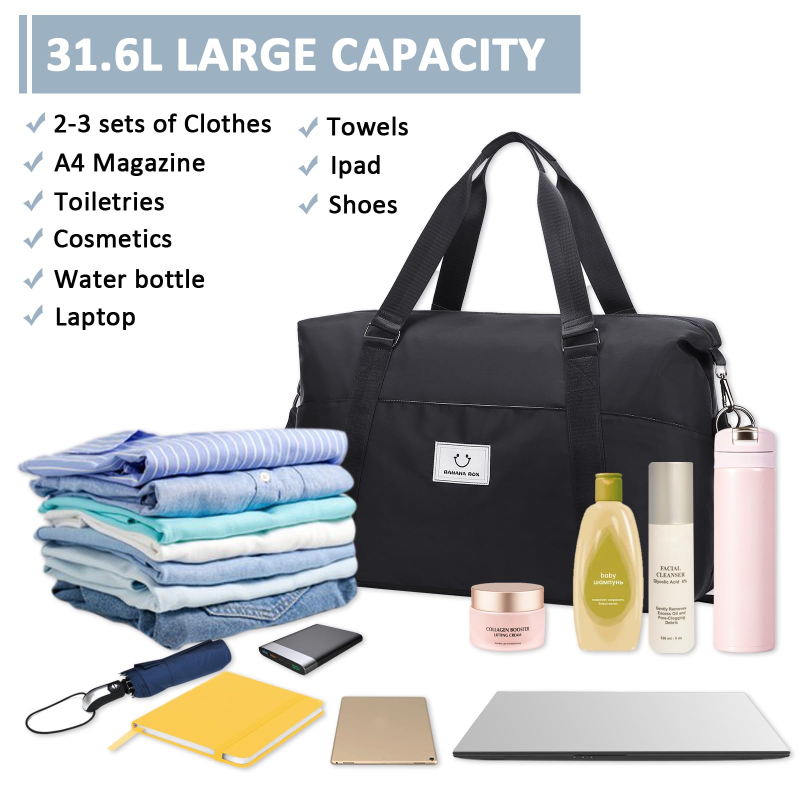 Best Gym Bag for Women - Waterproof Travel Duffel Bag with Trolley Sleeve, Large Weekender Overnight Bag & Carry On Tote for Workout, Yoga, Dance, Travel & Gym - Perfect for Sports, Fitness & Business Trips