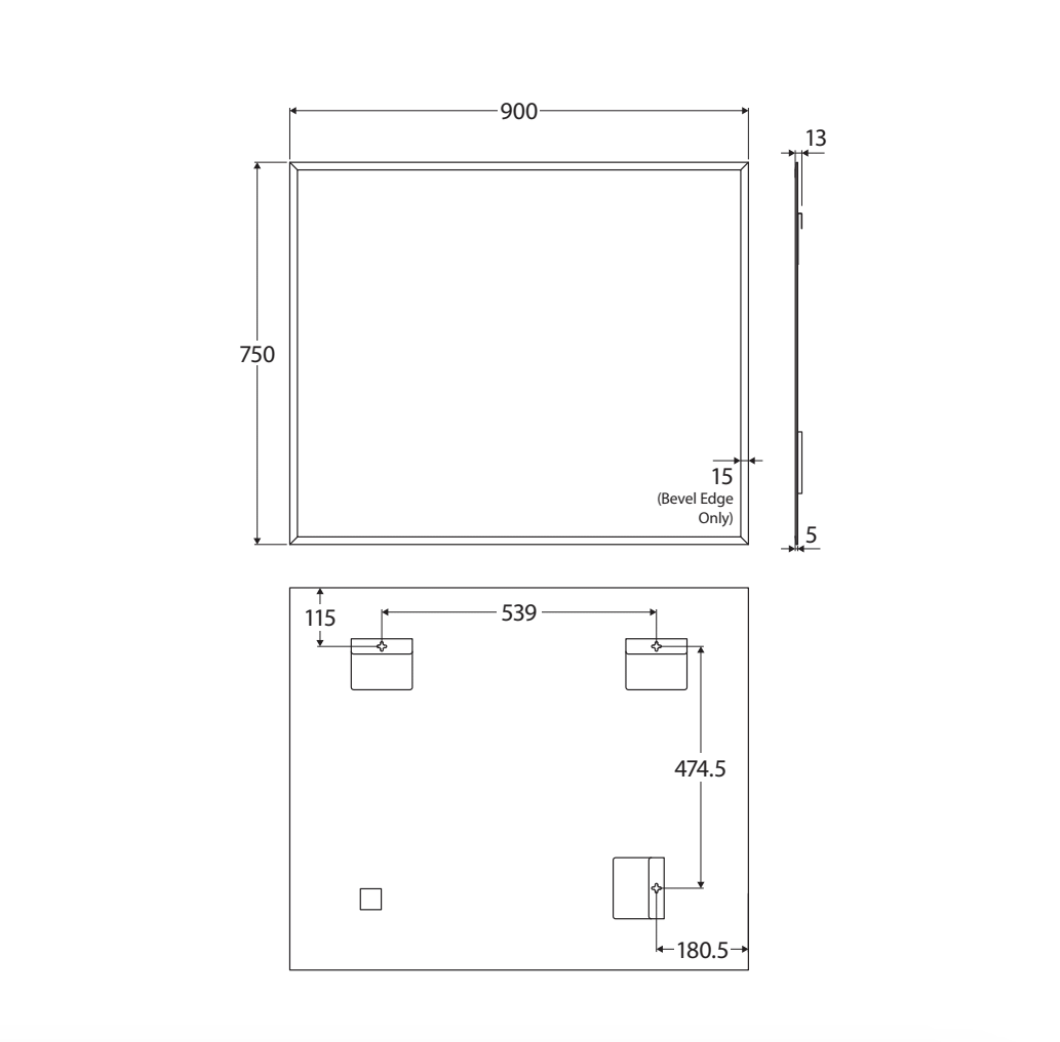 Fienza BEM 9075 Bevel Edge Rectangular Mirror, 36 x 30 Inches, Wall Mounted Bathroom Vanity Mirror with Polished Edge - Perfect for Bathroom, Bedroom, and Entryway Décor