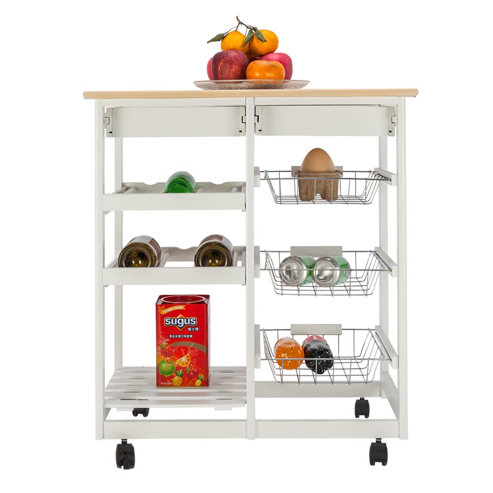 **Wooden Kitchen Island Cart with Storage Drawers & Rolling Wheels - Mobile Utility Trolley for Dining, Countertop Prep & Small Space Kitchen Organization**