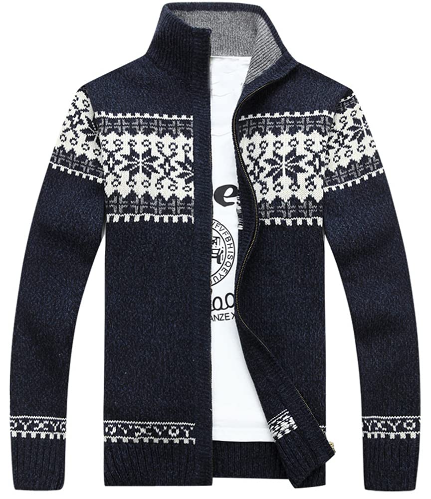 Kedera Men's Cable Knit Cardigan Sweater - Stand Collar Thick Full Zip Patterned Sweater for Casual Wear & Winter Outfits