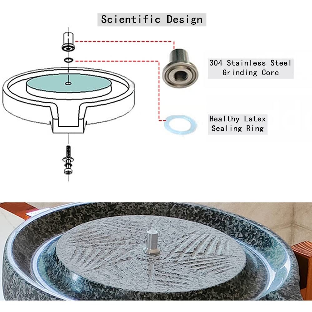 Handmade Vintage Natural Granite Stone Mill Grinder - 8.6IN x 13.7IN Rustic Wooden Stand for Rice, Wheat, Soy, Grains & Spices | Perfect for Home Baking, Traditional Cooking & Organic Flour Making