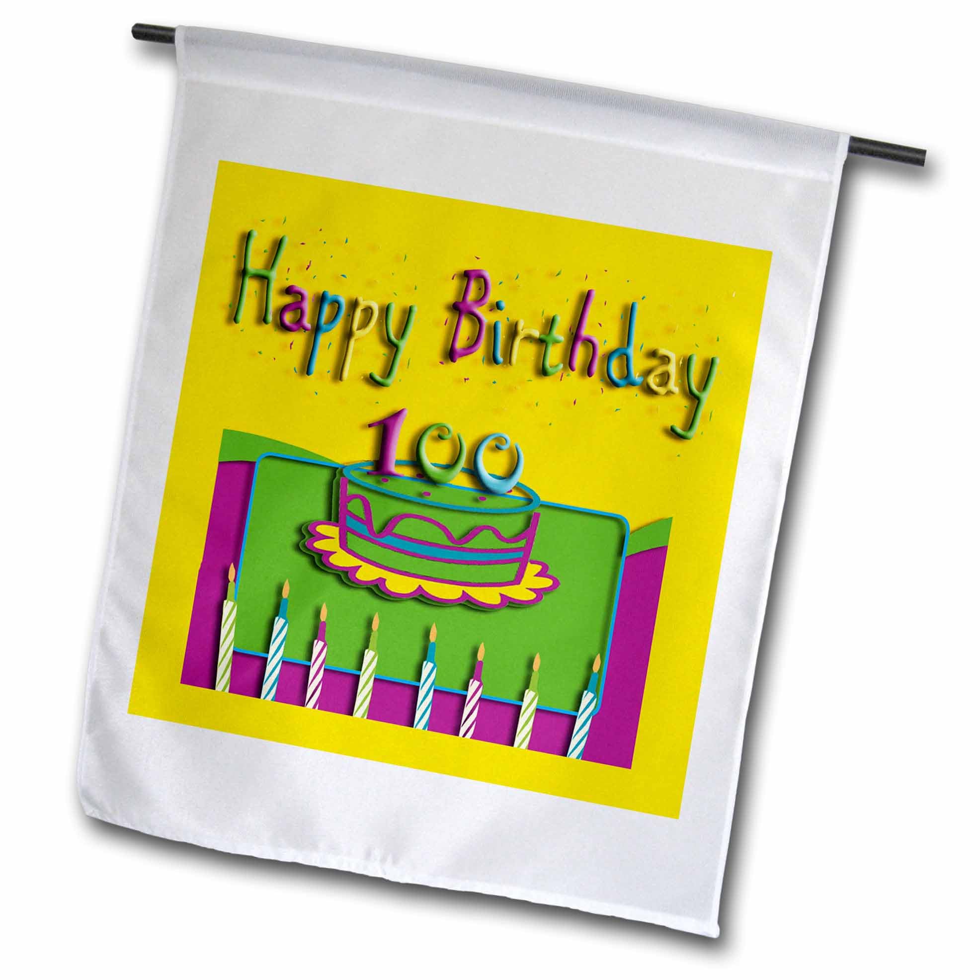 3dRose 100th Birthday Garden Flag - Colorful Cake & Candles Design, 12x18 Inch Outdoor Decoration for Celebrations & Yard Decor