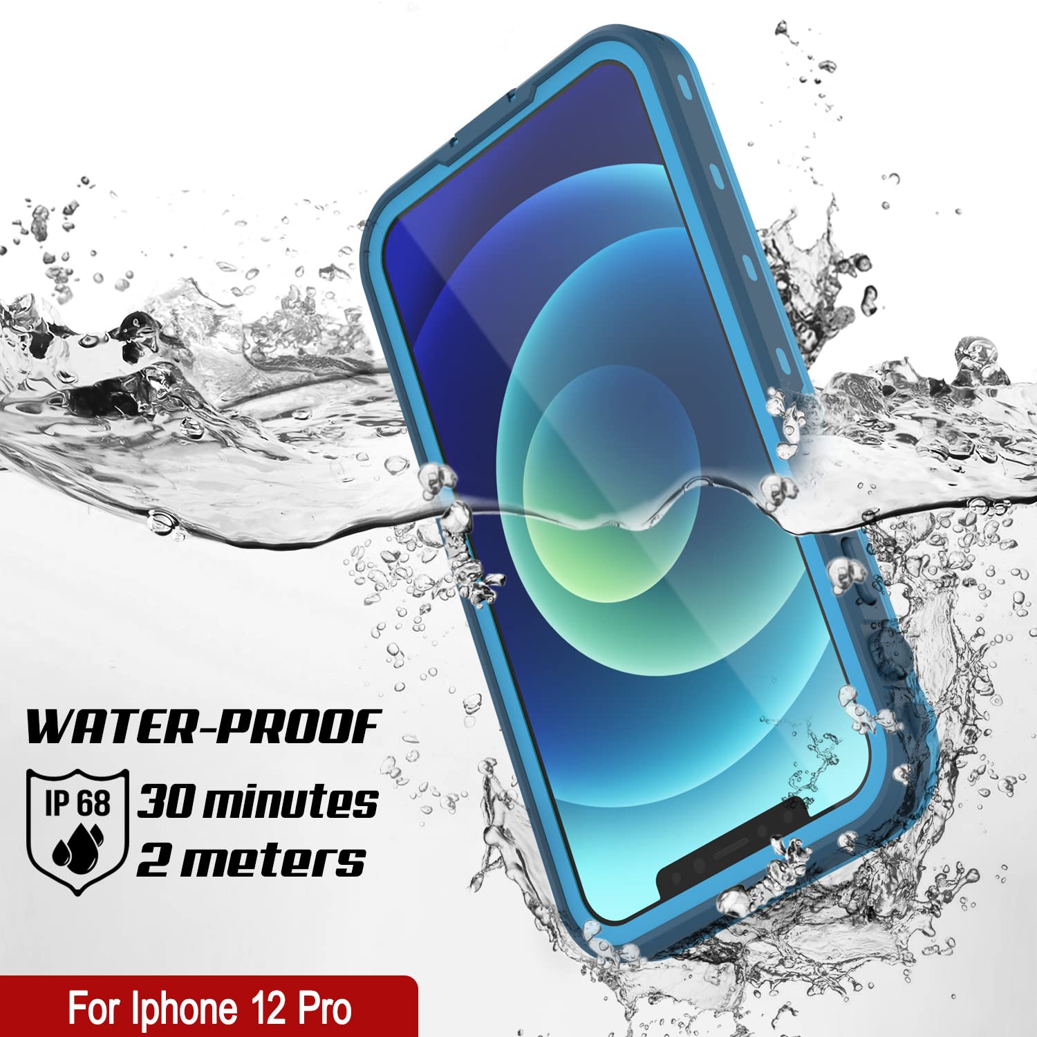 Punkcase iPhone 12 Pro Waterproof Case - IP68 Certified Slim Armor Cover with Built-in Screen Protector & Kickstand | Shockproof Protective Phone Case for iPhone 12 Pro (6.1 inch) 2020 Model | Perfect for Outdoor Activities, Swimming & Extreme Sports [Blue]