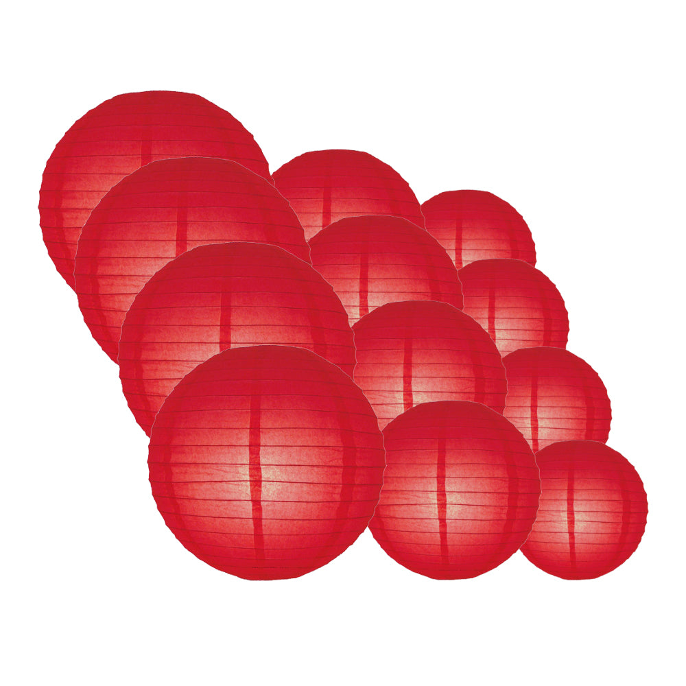 12-Piece Red Chinese Paper Lanterns Set - 12/10/8 Inch Hanging Decorations for Wedding, Party & Festival Decor - Perfect for Chinese New Year, Birthday Celebrations and Home Decoration