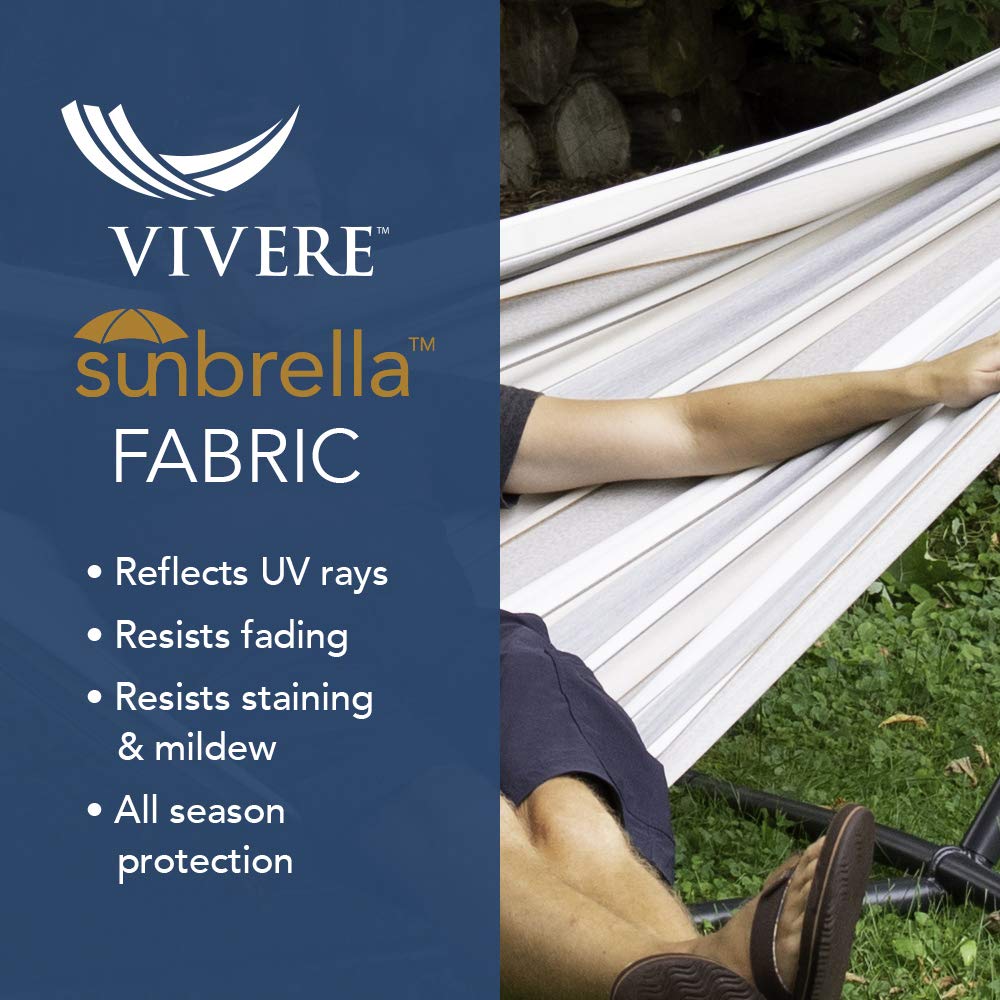 Vivere Double Sunbrella Hammock with Space-Saving Steel Stand - 450 lb Weight Capacity - Includes Premium Carry Bag (Dove) - Perfect for Backyard Relaxation, Camping & Beach Getaways