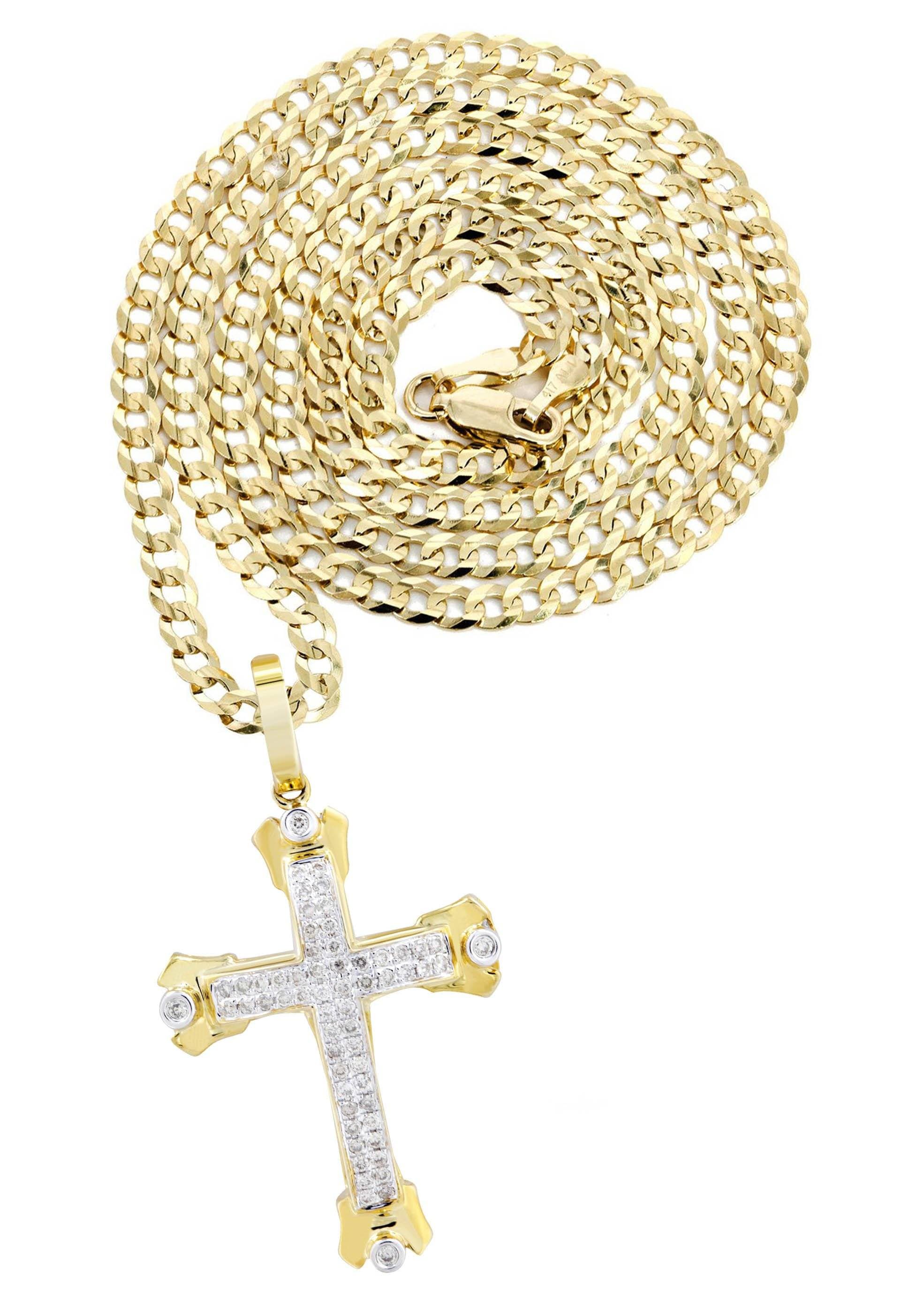 10K Yellow Gold Diamond Cross Pendant Necklace - 0.49 Carat Dainty Religious Jewelry for Women - Perfect for Baptism, Confirmation & Everyday Elegance